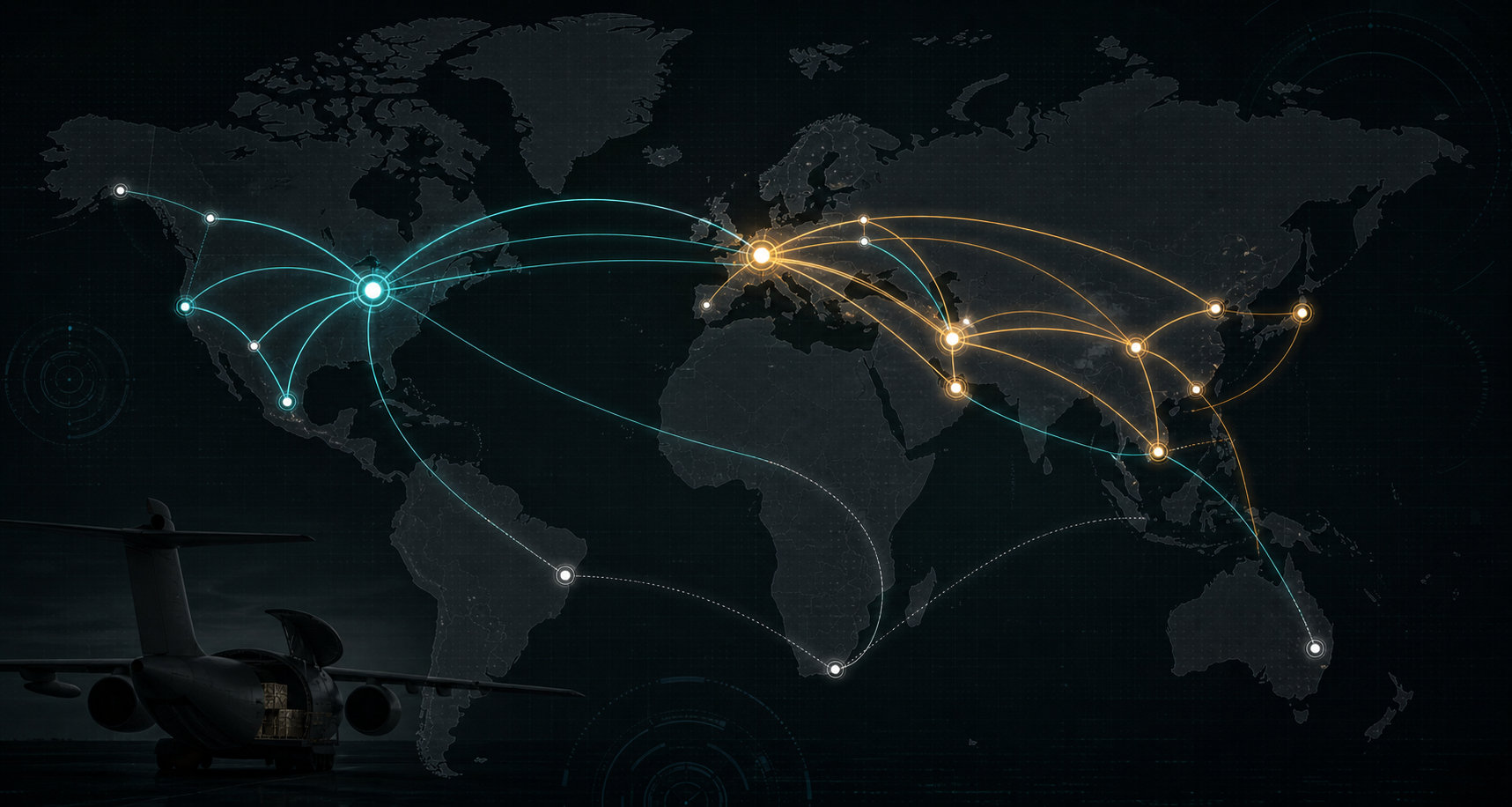 Cargo route map visual with glowing route lines